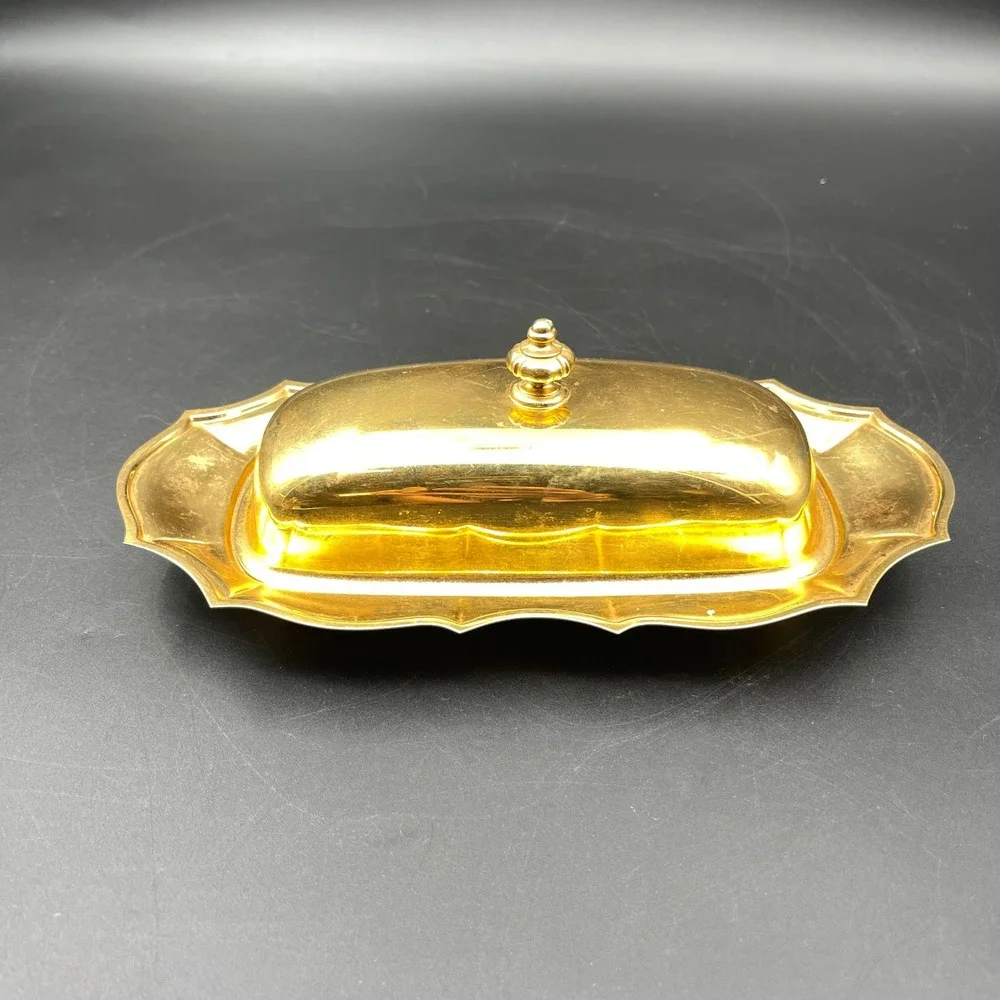 International Silver Co 23KT Gold Electroplated Chippendale Butter Dish with Lid